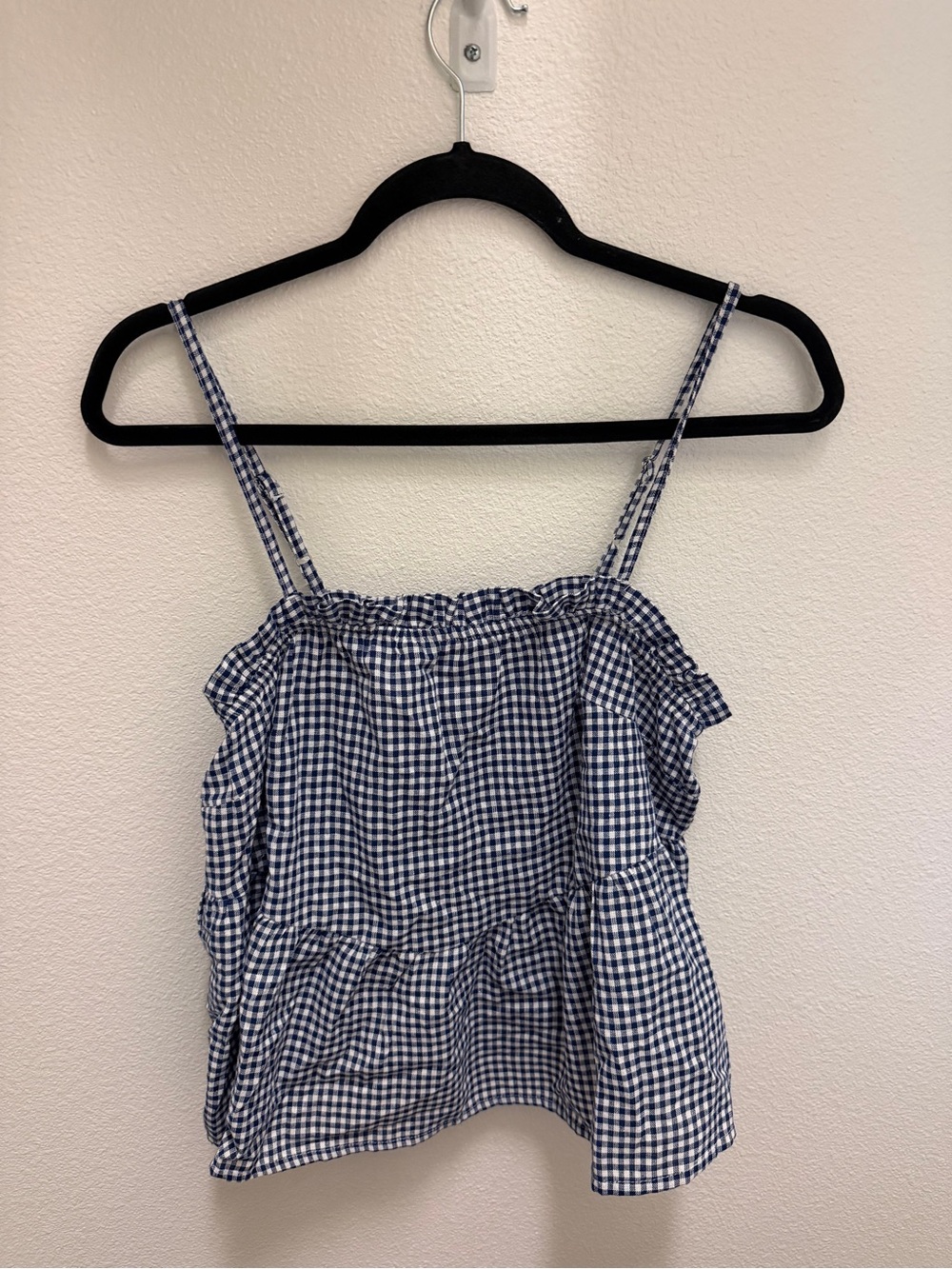 Navy Gingham Smocked Ruffle Cami